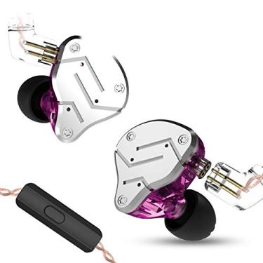 Imagem de KZ ZSN Fones de ouvido dinâmicos híbridos com dois fones de ouvido removíveis sem emaranhamento Fones de ouvido intra-auriculares com microfone (prata, roxo)