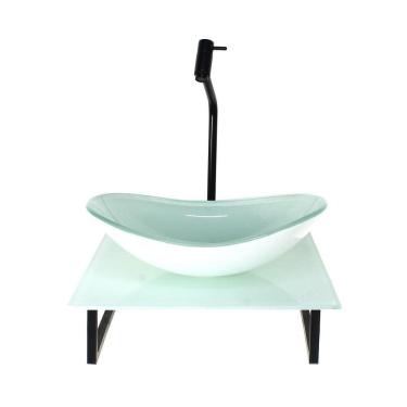 Imagem de Kit Cuba Vidro Oval 10Mm Tampo Vidro 40Cm X 40Cm Branco Full