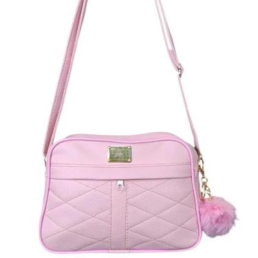 Imagem de Bolsa Feminina Alça Transversal Pequena Moda Blogueira C/Chaveiro Pompom (Rosa Bebé)