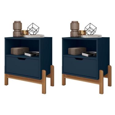 Imagem de Kit 2 Mesas De Cabeceira 1 Gaveta 004015 Azul Cobalto Dcasa Azul Cobalto