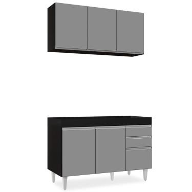 Imagem de Armário Aéreo Virgínia E Balcão Para Pia 120cm Michigan Preto/cinza - Lumil