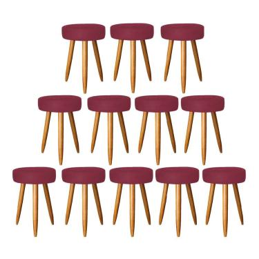 Imagem de Kit 12 Banqueta Alta Julia 50Cm Bar Cozinha Bistrô Pé Palito Castanho Suede Bordô