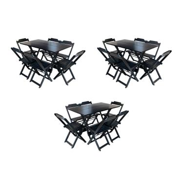 Imagem de Kit 3 Conjuntos De Mesa Dobravel Com 6 Cadeiras De Madeira 120X70 Para Restaurante E Bar - Preto