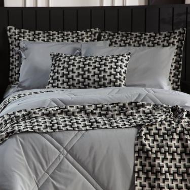 Imagem de Kit De Peseira Estampada Áquila C/ Almofada 04pçs - Tecido Jacquard Cinza