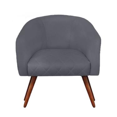 Imagem de Poltrona Bianca Com Tressê Suede Cinza Pés Palito Castanho - D'rossi