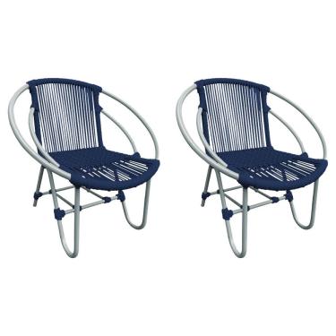 Imagem de Kit 2 Cadeiras Decorativa Julia Em Corda Náutica E Base Em Alumínio Cinza- Azul Marinho - Cor: Azul