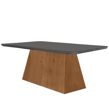 Imagem de Mesa de Jantar Aida Retangular Vidro 4mm 180x90cm Grafite com Base em MDF Estilo Moderno