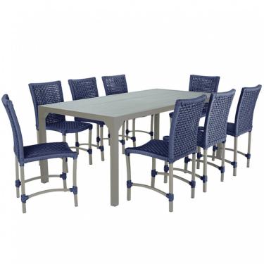 Imagem de 8 Cadeiras Corda E Mesa Tampo Retangular Alumínio Cozinha Azul