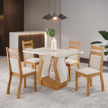 Imagem de Mesa De Jantar Retangular Vic 120x80cm Com 4 Cadeiras Sicilia Mel- Blonde- Marfim
