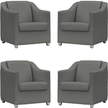 Imagem de Kit 4 Poltronas Mila Corino Cores Pé De Plástico Cromado - Cinza Corino