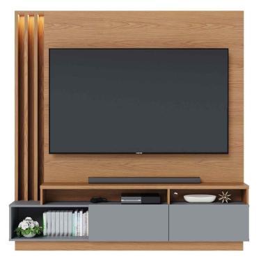 Imagem de Painel Home Theater Itaumá 2 Portas Basculante 75 Polegadas Freijó - Cinza Fosco