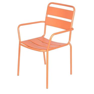 Imagem de Cadeira Com Braços Empilhável Bora Em Ferro C- Pintura Epóxi Coral C- Proteção Uv E Uva área Externa