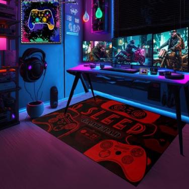 Imagem de Tapete de jogos para meninos para jogos, vermelho, preto, tapete para quarto, videogame, masculino, para decoração de casa de quarto de adolescentes, 60 cm x 7 cm