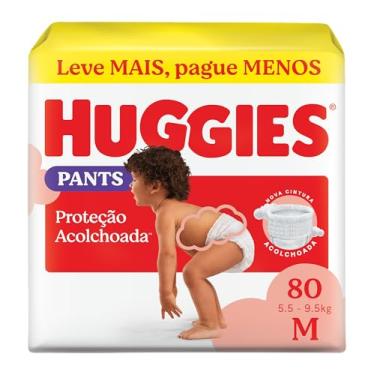 Imagem de Fralda Pants Huggies Proteção Acolchoada, Tamanho M, 80 unidades, Estilo Roupinha, Cintura Macia, Vermelho