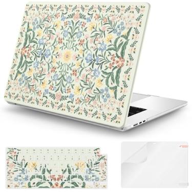Imagem de iCasso Compatível com MacBook Air de 15 polegadas 2025 2024 2023 versão M4 A3241 M3 A3114 M2 A2941, capa rígida de plástico protetora antiarranhões + capa de teclado para Mac Air 15 - floral verde