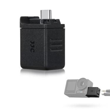 Imagem de JJC Adaptador de microfone de áudio de 3,5 mm para DJI Osmo Action 5 Pro & Action 4, conversor de microfone externo com carregamento tipo C e interface de 3,5 mm para gravação de áudio