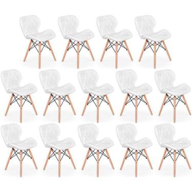 Imagem de Kit 14 Cadeiras de Jantar Charles Eames Slim Wood Estofada - Branco - 