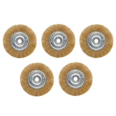 Imagem de Kit 5 escova rotativa circular latonada 6" x 1/2" para motoesmeril - O