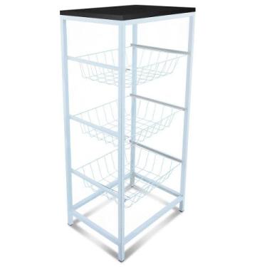 Imagem de Fruteira De Cozinha De Chão Montreal Em Aço E Mdf 3 Cestos - Genus Móv