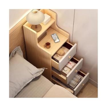 Imagem de Mesa De Cabeceira Estreita De Madeira Maciça Com 3 Gavetas, Mesa De Cabeceira Fina Para Sofá, Dormitório E Espaços Pequenos(Wood Color,9.8x11.8x27in)