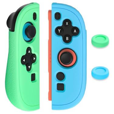 Imagem de GLDRAM Soft Silicone Case for Nintendo Switch 2 Joycon Grip, Comfort Joycon 2 Protective Cover with 2 Thumb Caps, Ergonomic Grip Skin Shell Protector for Switch 2 Controller - Blue & Green