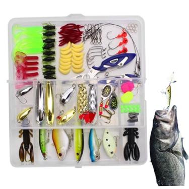 Imagem de Conjunto de 101 peças de iscas de pesca abrangente, incluindo alicates de isca e caixa de armazenamento, equipamento portátil profissional para água salgada/doce, presentes para homens e