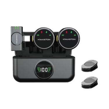 Imagem de H’MASTON Microfone Lapela Professional 2 em 1 Tipo-C Microfone Sem Fio Redução de Ruído com Estojo de Carregamento Compatível com Android e iPhone 15 16 MK-19(PRETO)