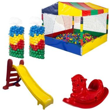 Imagem de Kit Piscina de Bolinhas 1,50m 1000 Bolinhas Escorregador Médio Gangorr