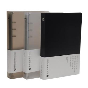 Imagem de Pacote com 3 capas de fichário de PVC A5 A6 B5, 6 anéis, 9 anéis, capas de fichário de PVC recarregáveis, protetor de fichário de folhas soltas (A6, branco + preto + café)