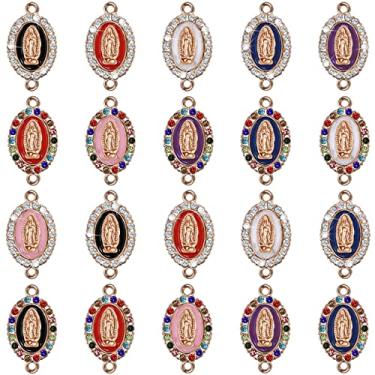 Imagem de 36Pcs 6Colors Alloy Enamel Inlay Rhinestones Our Lady Link Miraculous Medal Charms Crucifix Connector Bracelet Pendant Virgin Mary Charm for DIY Catholic Jewelry Making