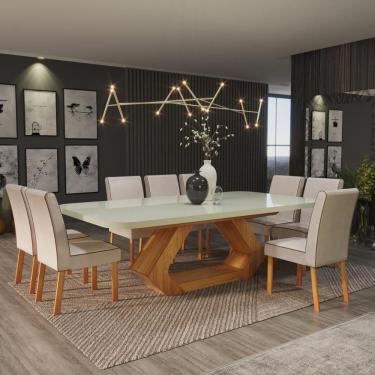 Imagem de Sala de Jantar 220x110 Lottus MDF/Vidro Off 8 Cadeiras Bom Pastor