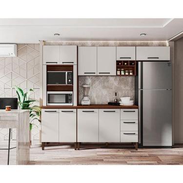 Imagem de Cozinha Modulada Ambiente Ametista Composição 5 Nogueira Off White - Kits Paraná