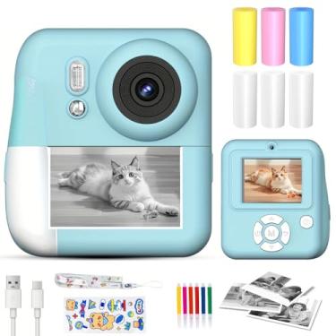 Imagem de Câmera infantil com impressão instantânea, adequada para aniversários de crianças de 3 a 10 anos, câmera digital HD para impressão infantil 1080p, brinquedos portáteis para crianças (Q10-azul)