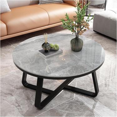 Imagem de Mesa de centro redonda com moldura de metal resistente, mesas de centro redondas de mármore modernas para sala de estar, escritório, casa, D, 50 x 50 x 45 cm
