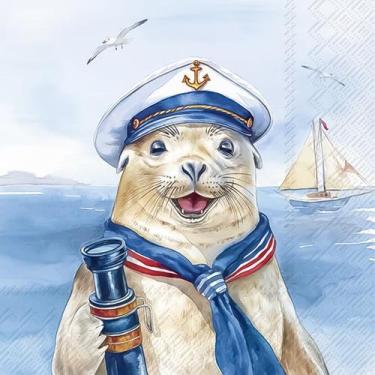 Imagem de Guardanapo para Decoupage Ihr 33x33 Foca Capitão C/ 20 Unidade - GUARD