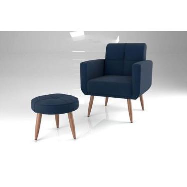 Imagem de Poltrona decorativa com puff havana veludo azul - Matrix