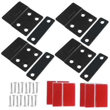 Imagem de Aracombie Trava de armário pacote com 4, trava de armário preta ultrafina, fecho de armário durável com adesivo forte e parafusos para gaveta, guarda-roupa e portas