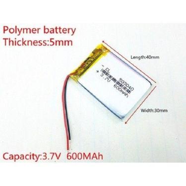 Imagem de Bateria 600mah 3,7 503040 5mm X 30mm X 40mm 2 Fios - bgb
