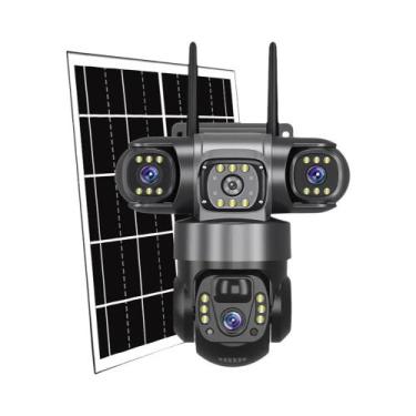 Imagem de Câmera Solar WiFi Externa 12MP Lente Tripla Visão Noturna Monitor De V