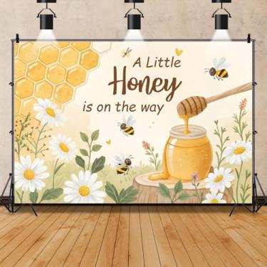 Imagem de Faixa de fundo de chá de bebê de abelha, 2,1 x 1,5 m, design de colmeia com colmeia, um pouco de mel está a caminho, fotografia de fundo, revelação de gênero, decoração de festa, adereços de estúdio