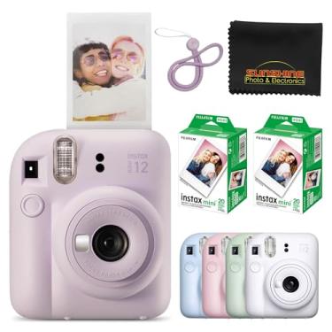 Imagem de Fujifilm Câmera instantânea Instax Mini 12 lilás roxa com 40 folhas Fujifilm Instax Mini Filme, pano de limpeza de microfibra Sunshine Photo incluído