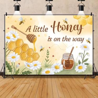 Imagem de Faixa de fundo de chá de bebê de abelha, 2,1 x 1,5 m, design de colmeia com colmeia, um pouco de mel está a caminho, fotografia de fundo, revelação de gênero, decoração de festa, adereços de estúdio