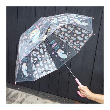 Imagem de Guarda Chuva Infantil Transparente Unicórnio Abertura Automática: Modelo Curvado