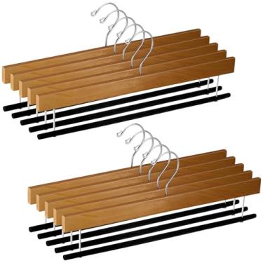 Imagem de Chunful Pacote com 10 cabides de madeira com barra de veludo flocado, cabides antiderrapantes com gancho giratório de 360 graus, economia de espaço para jeans, shorts e vestidos (marrom)