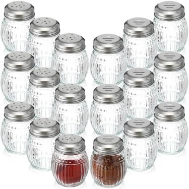 Imagem de Honeydak Conjunto de 18 pimenteiros de vidro de 170 g para queijo e pimenteiro de vidro com coqueteleira de aço inoxidável perfurado com topo de aço inoxidável ranhurado para aplicação na cozinha