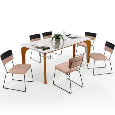 Imagem de Mesa De Jantar Capri 160 Off White 6 Cadeiras Preto Rosê