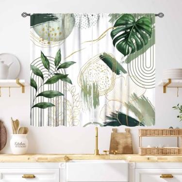 Imagem de Cortinas de cozinha com folhas boho, palmeira de meados do século, folhas tropicais, abstratas, geométricas, modernas, minimalistas, tratamentos de janela para sala de estar, quarto, banheiro, 2