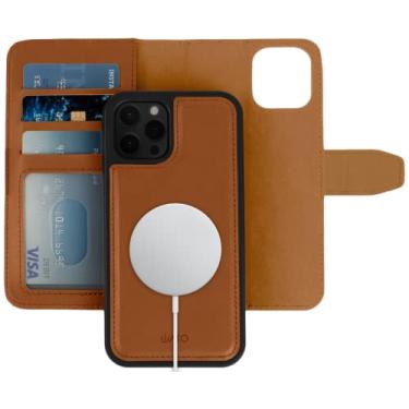 Imagem de iATO Capa carteira para iPhone 13 Pro Max - compatível com carregamento magnético MagSafe, capa de couro PU destacável com suporte de paisagem e proteção de cartão RFID [marrom]