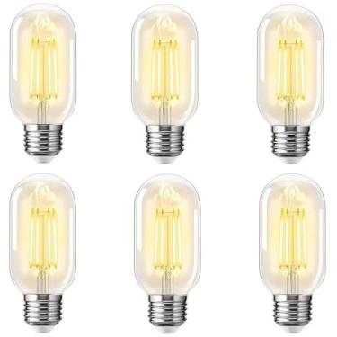 Imagem de Lâmpada de LED E26 4W, equivalente a 40W, lâmpada tubular E26 não regulável 2700K branco quente, lâmpada de filamento Edison transparente antigo, pacote com 6