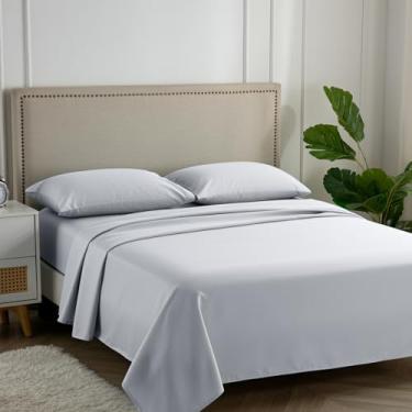 Imagem de Carressa Linen Jogo de lençol queen de algodão egípcio luxuoso com 4 peças - 600 fios com bolso profundo e lençol de cima, macio, refrescante, extra longo, qualidade hoteleira, com trama de cetim